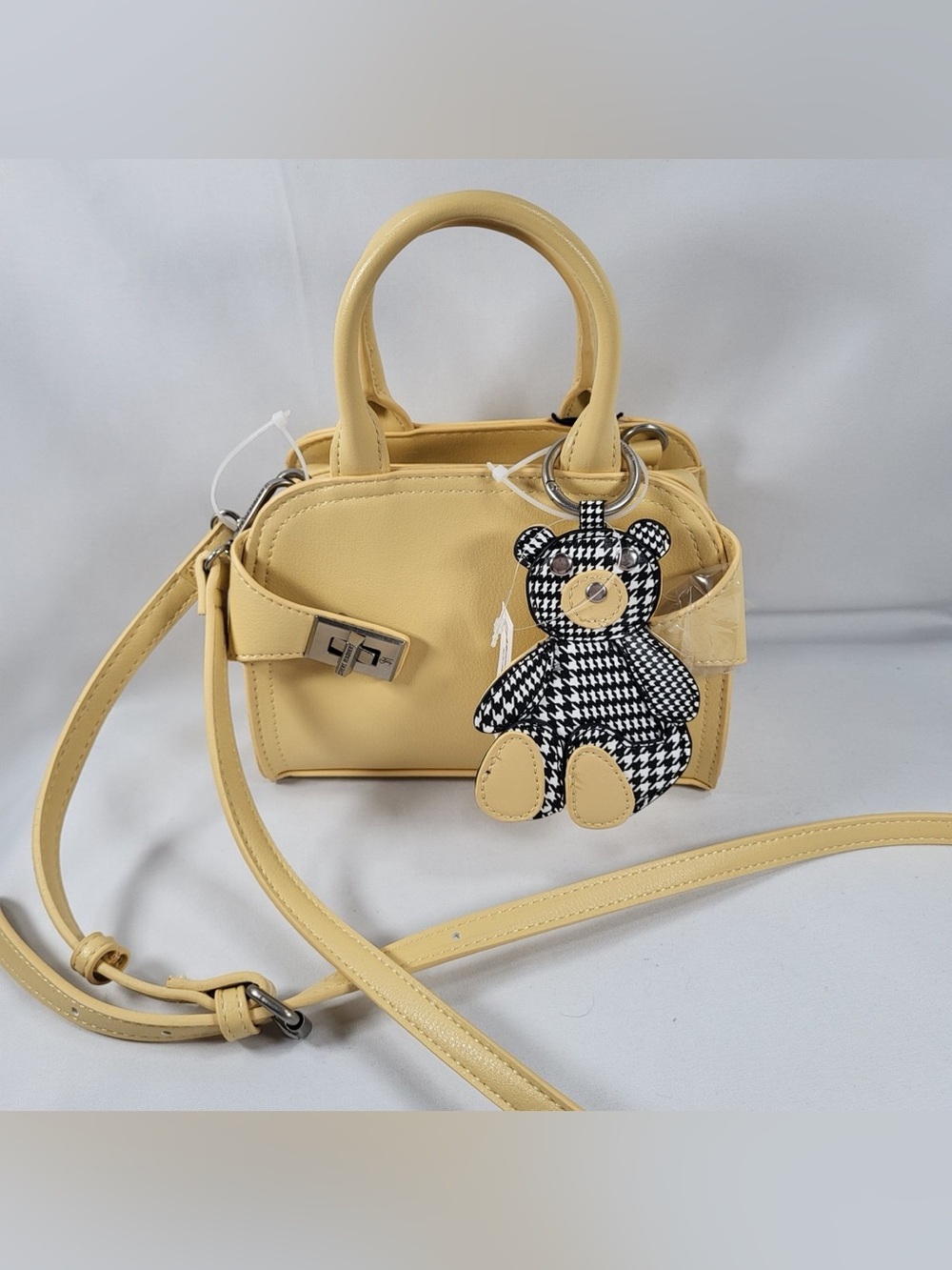 Steve Madden Butter Yellow Bhealan Mini Madden Girl Houndstooth Bear Bag Charm